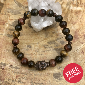 Multi Tiger Eye & Buddha Gemstone Stretch Bracelet!