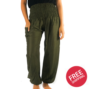 SOLID Green Women Boho & Hippie Harem Pants