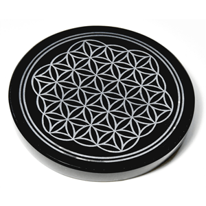 Obsidian, Black Flower of Life altar tile 4"