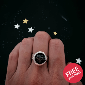 Chunky Round Raw Meteorite Ring in Silver