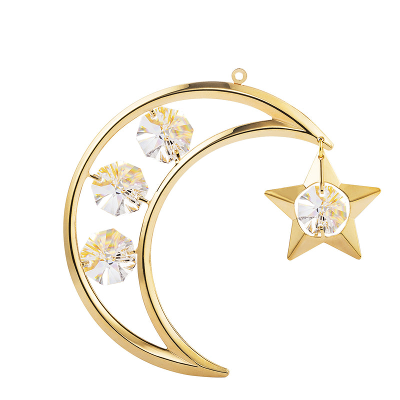 Crescent Moon & Star Hanging decor w/ Swarovski Crystals 24K gold plated