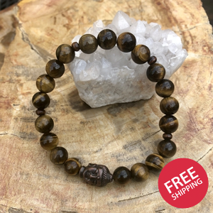 Tiger Eye & Buddha Gemstone Bracelet! Natural Gemstones!