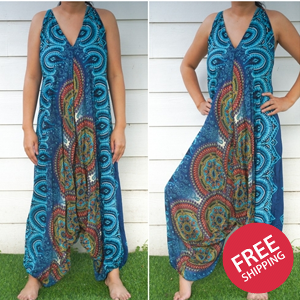 Teal Mandala Boho Hippie Jumpsuit