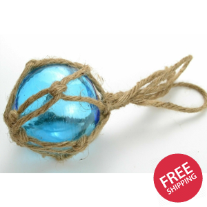 Reproduction Blue Glass Float Ball With Net 3"
