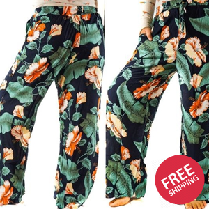 Leaf Print Women Boho & Hippie Harem Pants XS-M