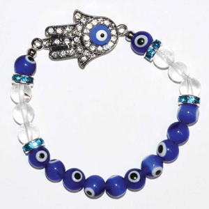 Evil Eye/ Clear Quartz with Hamsa Hand Bracelet 8mm