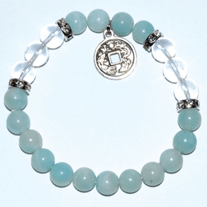 Amazonite / Clear Quartz with Chinese Coin Bracelet 8mm