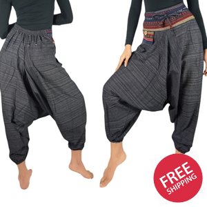 Grey Drop Crotch Cotton Women Tribal Boho & Hippie Harem Pants