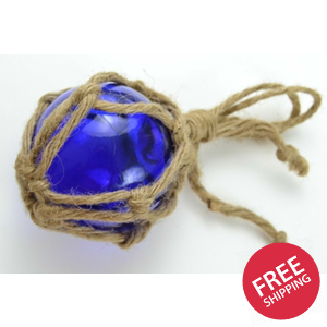 Reproduction Cobalt Blue Glass Ball With Net 3"