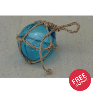 Reproduction Blue Glass Ball With Net 5"