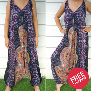 Black Mandala Boho Hippie Jumpsuit