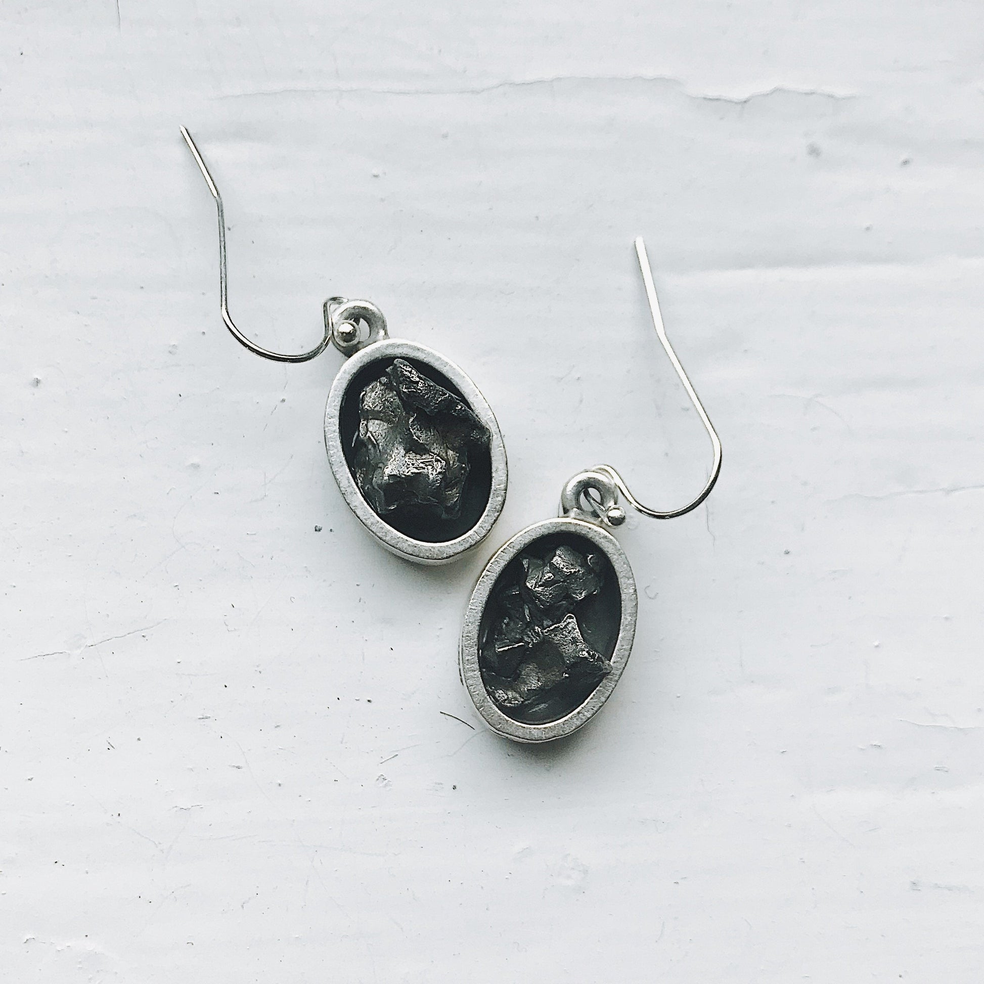 Oval Dangle Earrings w/ Raw Campo del Cielo Meteorite