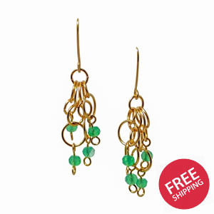 Green Agate Gold Hoops Cluster Fishhook Earrings