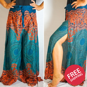 Teal Palazzo Wrap Pants, Hippie & Boho Style