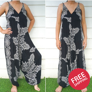 Black Butterfly Boho Hippie Jumpsuit