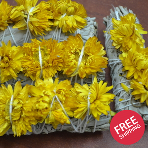 White Sage + Yellow Strawflower Sage Bundles Smudge 4 Pcs