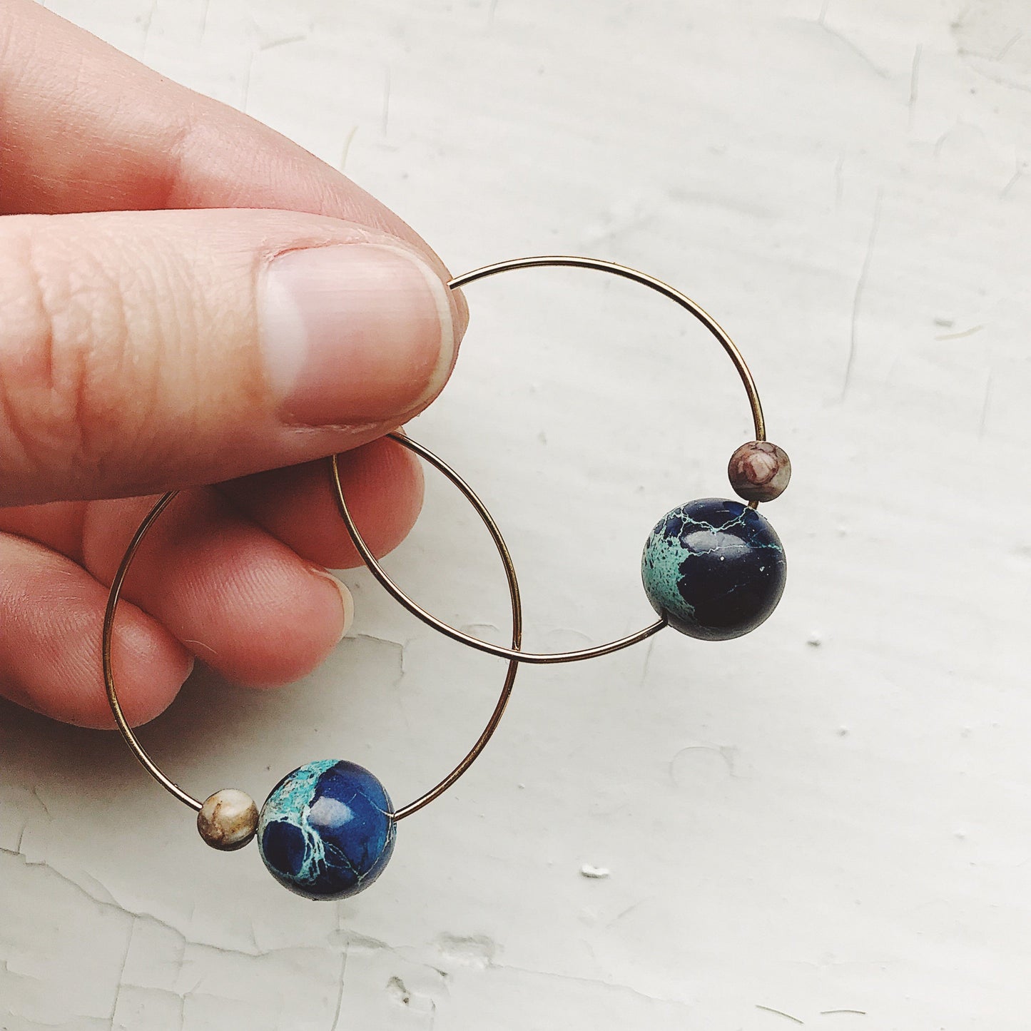 Earth and Moon Jasper Bead Hoop Earrings