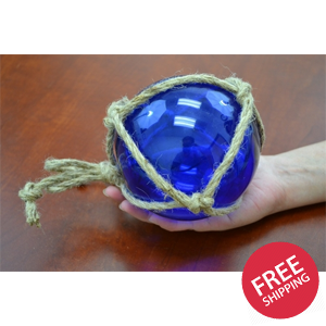Reproduction Cobalt Blue Glass Ball With Fishing Net 5"
