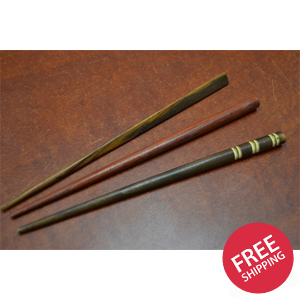 Carved Wood Hairsticks 3 Pcs