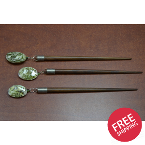 Handmade Green Abalone Shell Wood Hairsticks 3 Pcs