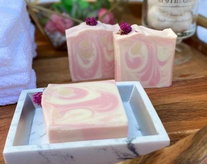 Berry Clean Cherry Bomb Cold Process Soap with Flower embed