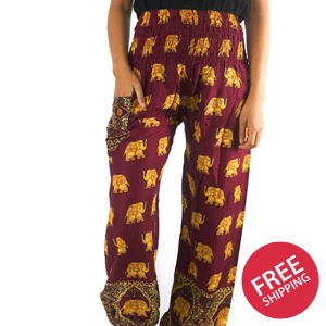 Burgundy ELEPHANT Women Boho & Hippie Harem Pants