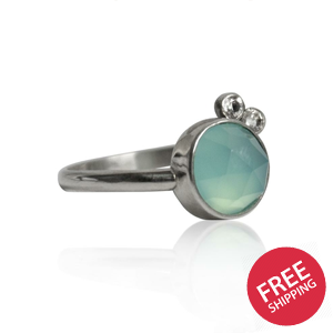 Aqua Chalcedony & White Topaz Sterling Silver Ring