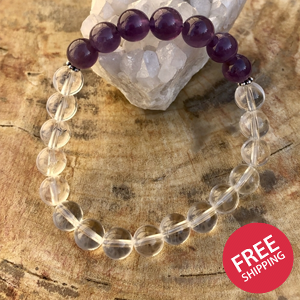 Amethyst & Crystal Quartz Stretch Bracelet! Handmade w/ Real Crystals!