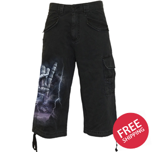 ROCK ETERNAL - Men Vintage Cargo Shorts 3/4 Long Black