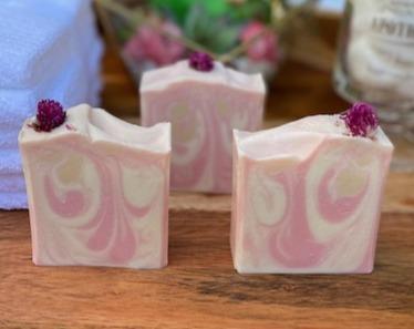 Berry Clean Cherry Bomb Cold Process Soap with Flower embed