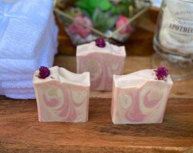 Berry Clean Cherry Bomb Cold Process Soap with Flower embed