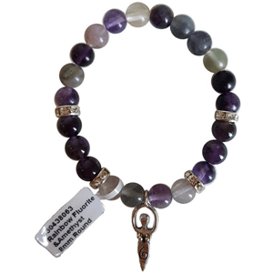 Fluorite / Amethyst Stone with Goddess Bracelet 8mm