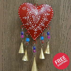 Handmade Red Heart Rusty Iron Metal Windchime