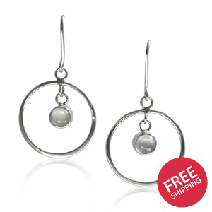 Circle Moonstone Sterling Silver Fishhook Earrings