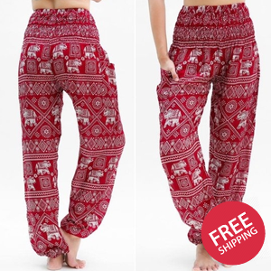 Burgundy ELEPHANT Women Boho & Hippie Harem Pants