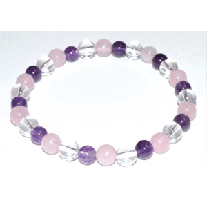 Amethyst, Rose Quartz & Quartz Bracelet 6mm