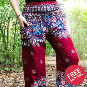 Burgundy FLORAL Mandala Women Boho & Hippie Harem Pants