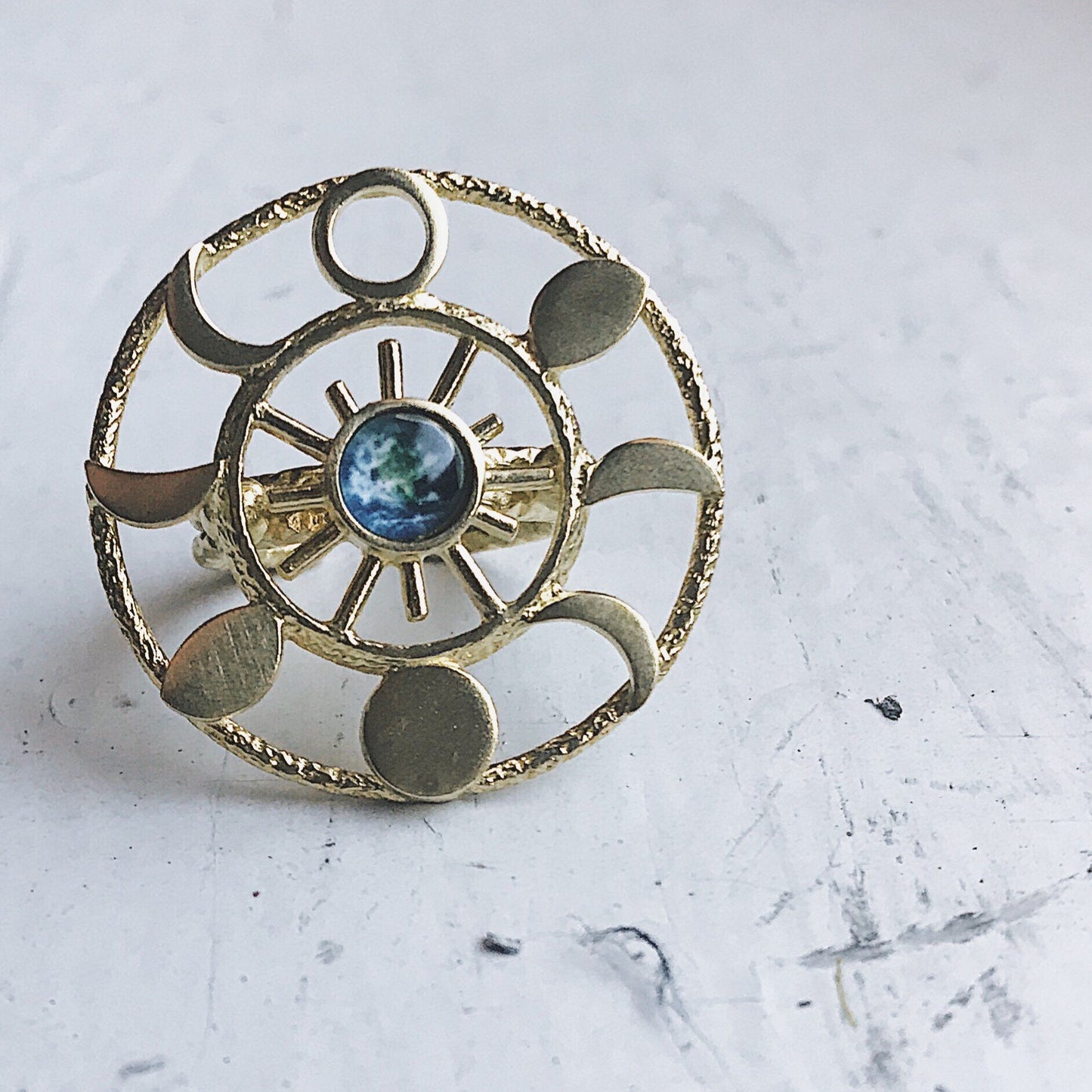 Large Gold Moon Phase Statement Cocktail Ring