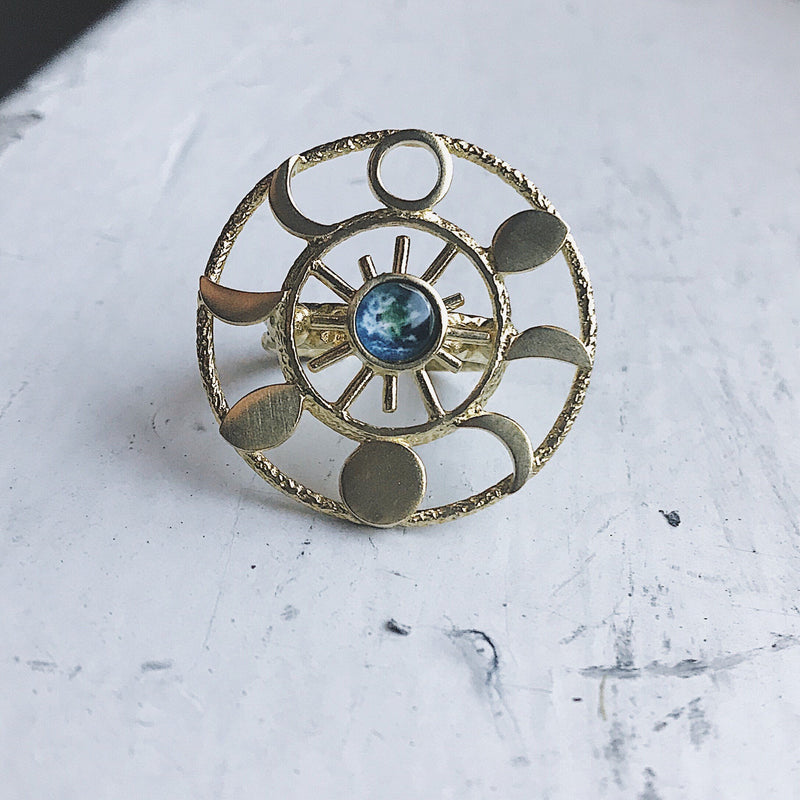 Large Gold Moon Phase Statement Cocktail Ring