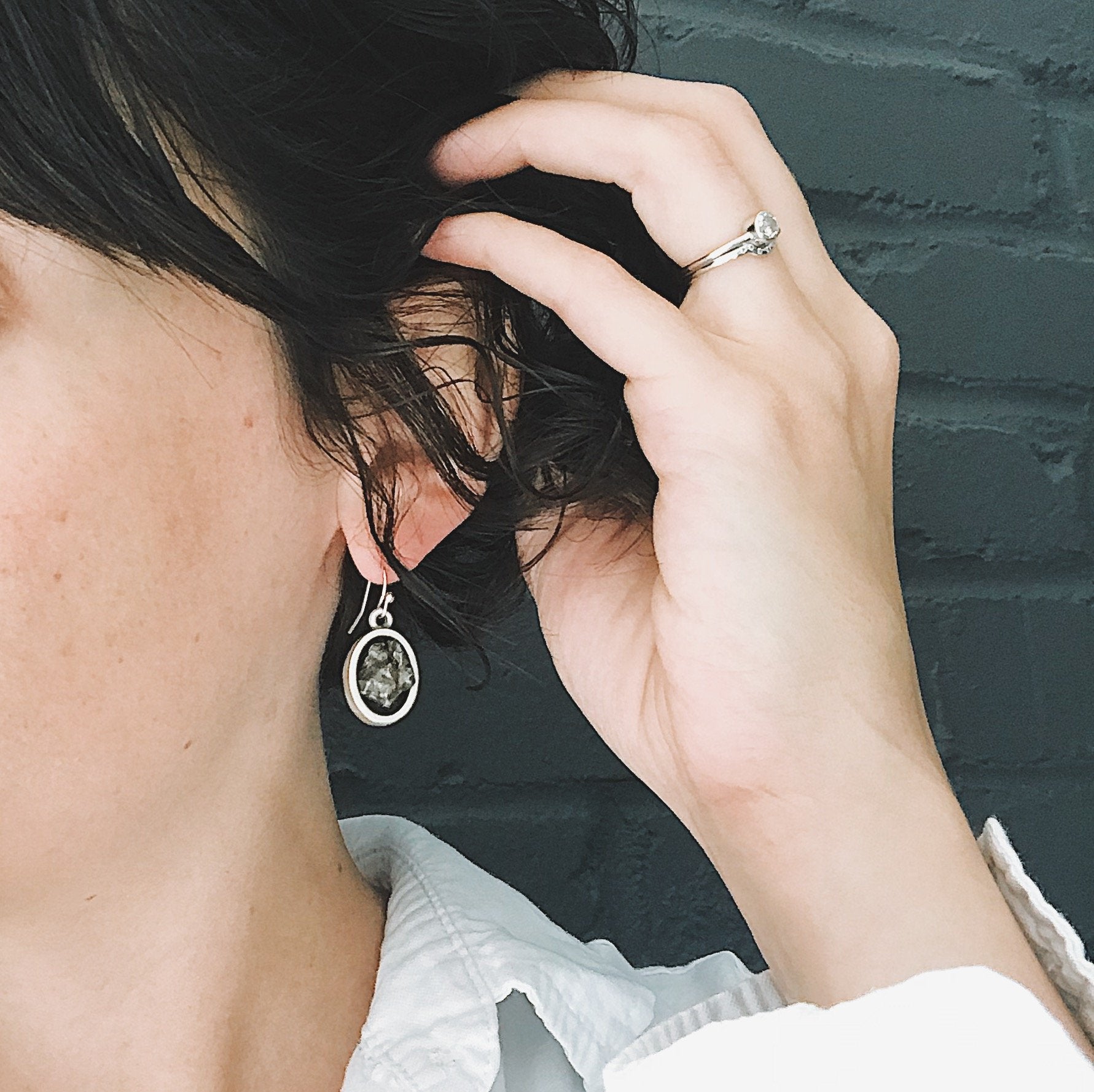 Oval Dangle Earrings w/ Raw Campo del Cielo Meteorite