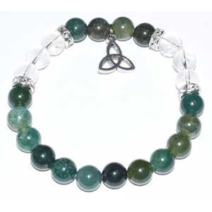 Moss Green Agate / Clear Quartz Triquetra sign 8mm