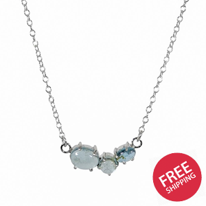 Aquamarine Claw Cluster Sterling Silver Necklace