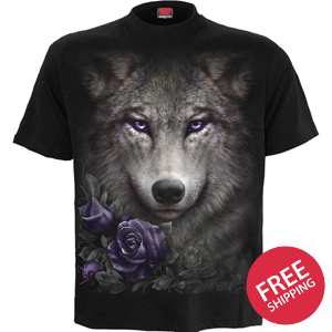 WOLF ROSES - Men Front Print T-Shirt Black