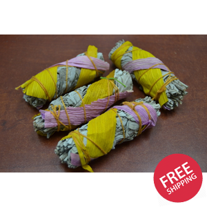 White Sage + Pink/Yellow Corn Bundle Smudge 4 Pcs