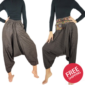 Brown Cotton Drop Crotch Women Tribal Boho & Hippie Harem Pants