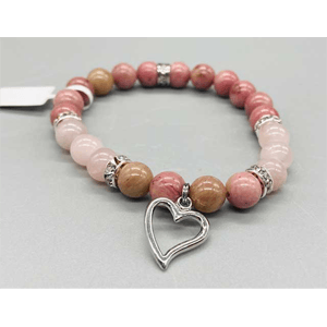 Rhodonite / Rose Quartz with Heart Bracelet 8mm