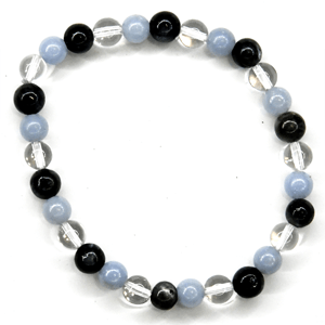 Black Labradorite, Angelite, Clear Quartz Bracelet 6mm