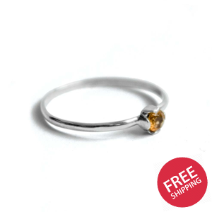 Petite Citrine Solitaire Sterling Silver Ring