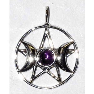 Triple Goddess Pentagram & Amethyst Sterling Silver Pendant