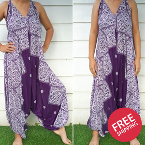 Purple Lotus Boho Hippie Jumpsuit